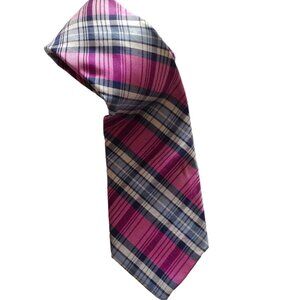 Tommy Hilfiger Men's Silk Necktie Pink Blue Plaid Accessories